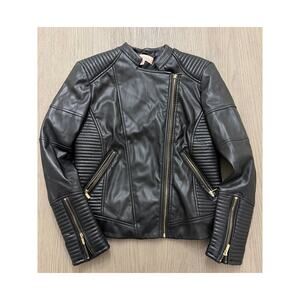 Philosophy Black Faux Leather Moto Jacket Women’s Quilted Zip Up, XS
